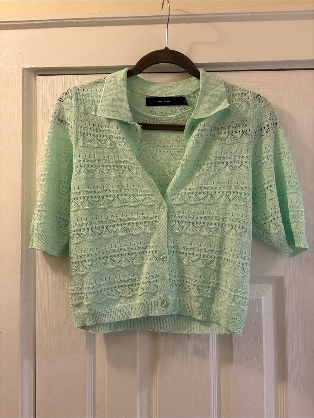 Vero Moda Mint Green Openwork Short-Sleeve Cardigan